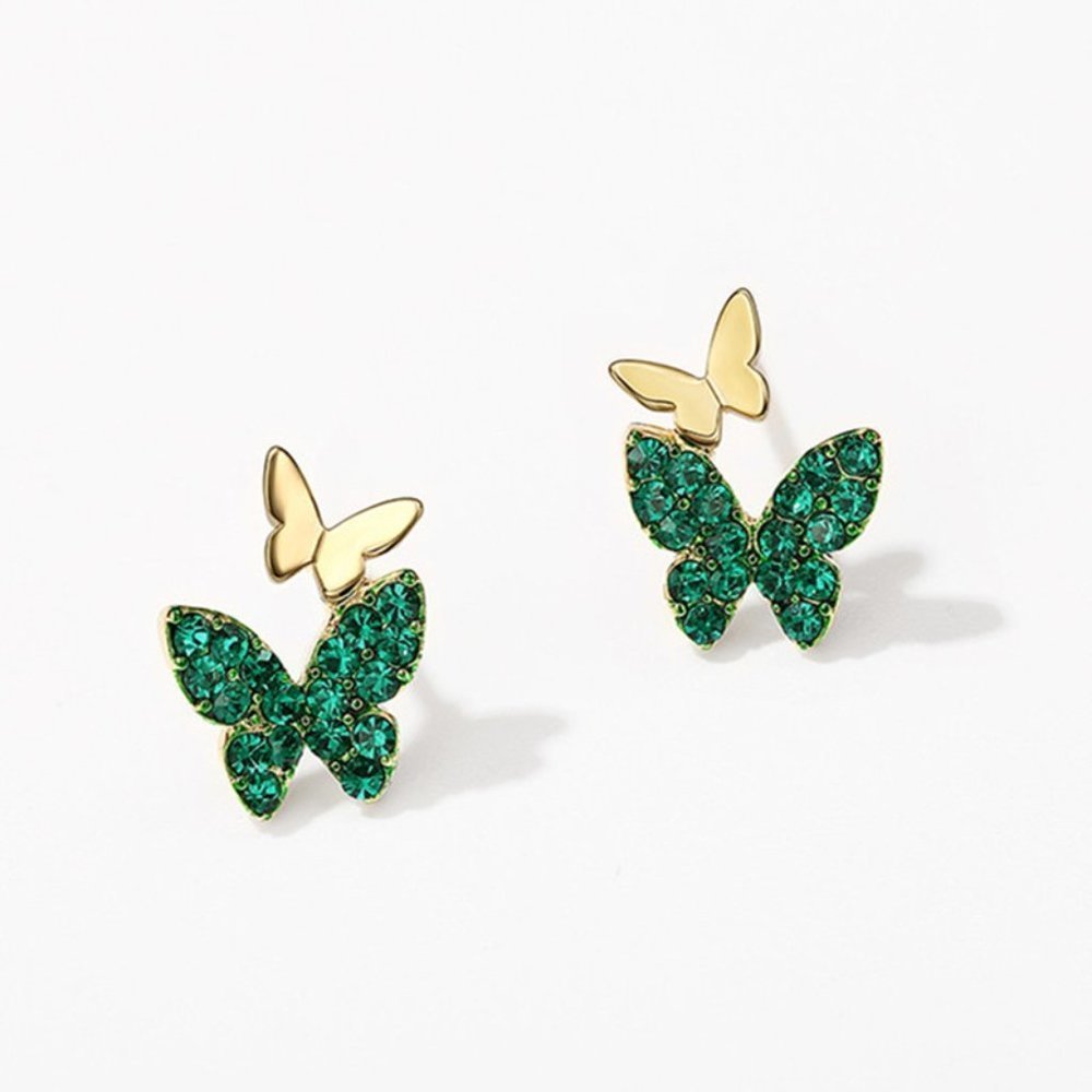 🔥Green Double Butterfly Princess Cut CZ Earrings for Women, GPMB1542